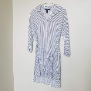 Forever 21 | White & Grey Vertical Stripped Shirt Dress